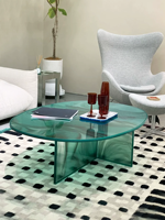 Table basse en verre minimaliste artistique italienne à effet vague d'eau, table à cocktail moderne en verre pour salon de villa