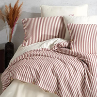 Parure de lit ODM OEM à rayures, qualité hôtelière et hospitalière, 100% coton, avec housse de couette double à volants et teinture en fil