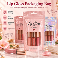Pochette zippée mate personnalisée avec fenêtre, en aluminium, pour emballage cosmétique de gloss et rouge à lèvres