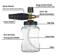 Pistolet à mousse haute pression de grande qualité avec connecteur rapide en laiton de 1/4 pouces et bouteille PET transparente