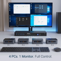 PINWEI Commutateur KVM DP 4 ports 4K60, 4 vers 1 moniteurs, Commutateur KVM DP1.4a USB 3.0 5 Gbps 4 vers 1 moniteur, Plug & Play