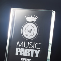 Trophée en verre cristal personnalisé avec gravure et impression UV 2026, avec base en bois, pour cadeaux promotionnels et de bienvenue