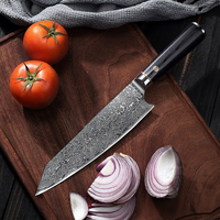 Couteau de chef en acier Damas avec manche en bois, design moderne et minimaliste, couteau de cuisine pour trancher les sushis et les sashimis