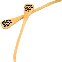 Cuchara de Madera para Miel BAMBUS Chic - Diseño Creativo de Panal Hueco, Agitador de Madera de Haya de Mango Largo para Servir Jarabes en Tarros