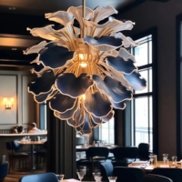 JYLIGHTING Lustre en verre personnalisé en forme de fleur, grand luminaire suspendu LED, hauteur réglable, intensité variable, pour hôtel haut de gamme, villa