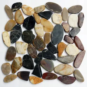 Outdoor Natural Marble oval sliced Pebble tile pebble mosaic floor tile and mosaic tile stone for wall and Garden