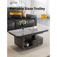 Table basse mobile moderne de luxe en ardoise avec chariot de rangement, table d'appoint minimaliste pour canapé, idéale pour petit salon ou maison
