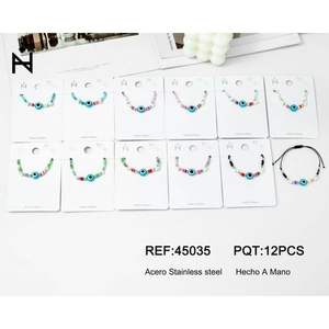 Bracelet en perles de rocaille 12 pièces en acier inoxydable fait main multicolore style œil porte-bonheur bohème, ensemble de bijoux unisexe - Product Image 1