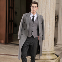 Manteau Homme Écologique Imperméable Respirant Anti-Plis en Pure Laine Coupe Slim Col V Épais Double Boutonnage de Haute Qualité