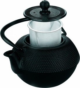 Théière en fonte noire plate en émail Offre Spéciale théière japonaise vintage faite à la main avec infuseur à thé en acier inoxydable 0.9L - Product Image 5