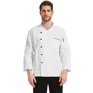 रेस्तरां होटल 2024 लंबी आस्तीन वाले कोट, लोगो कुक शेफ जैकेट पुरुषों के साथ रसोई के काम के कपड़े
