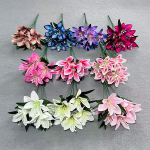 Fleurs de lys artificielles à 7 têtes en tissu de soie imperméable pour décoration extérieure, maison et accessoires de mariage - Product Image 2
