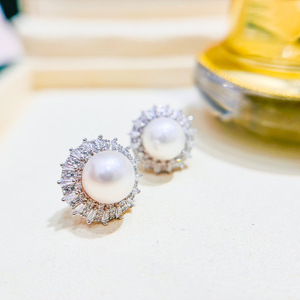 Accessoires en argent S925 pour la création de bijoux, plateau vide avec perles rondes de 7-9 mm, boucles d'oreilles tendance 22101 - Product Image 3