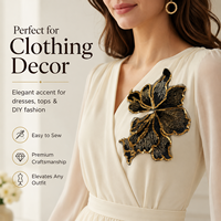 Grande applique florale noire à sequins, brodée or, à coudre, pour vêtements, robes, vestes, et projets DIY