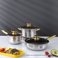 Set Peralatan Masak Stainless Steel 6 Buah Anti Lengket, Termasuk Wajan, Panci Susu, Panci Sup, Tutup Kaca, dan Cocok untuk Semua Jenis Kompor