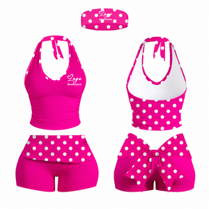 Nouvelle Arrivée Y2K Vêtements Femme Personnalisables LOGO <span class=keywords><strong>Bandeau</strong></span> à Pois Roses et Haut Halter <span class=keywords><strong>Dos</strong></span> <span class=keywords><strong>Nu</strong></span> et Short Plissé Ensemble Lounge 2 Pièces - Product Image 1