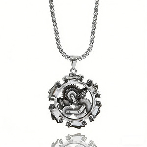 yunnique <b>Steampunk</b> Style Gear Pendant Necklace Stainless Steel Men's Spike Geometric Design JD215 - Product Image 5