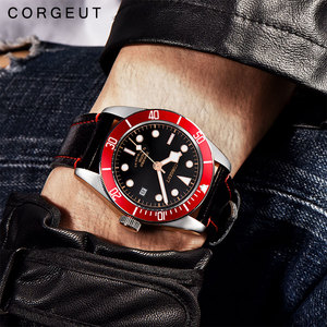 Montre-bracelet analogique Corgeut 41 mm en saphir étanche pour homme, mécanique automatique avec bracelet en cuir de 22 mm, résistante à l'eau - Product Image 4