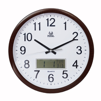Jam Dinding Kaca Dekoratif Bulat 12 inci Pearl, Jam Dinding Digital LCD Quartz dengan Gerakan Jam Senyap
