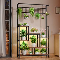 Support de plantes suspendu haut avec éclairage LED pour la croissance des plantes, tubes de 0,85 mm, étagère de présentation multi-niveaux en bois et métal pour terrariums de salon
