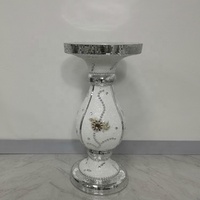 Pot Bunga Vas Gaya Klasik Mewah Eropa Amerika, Alas Berlian, Fiberglass Berlapis Epoksi Putih Perak, Tinggi 61cm