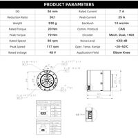 Moteur servo DC 56 mm, actionneur robotique 48 V avec double encodeur rotatif pour exosquelette, robot humanoïde, bras collaboratif IA |   ZBDynamiX