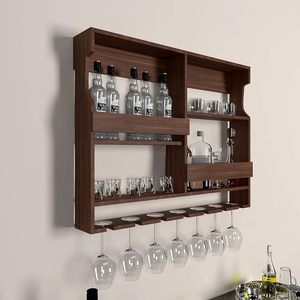 Nhà Máy Bán Buôn Bằng Gỗ Treo Tường 5-Tier Gỗ Kệ Rượu Vang Chai <span class=keywords><strong>Stemware</strong></span> Glass Rack Với 7 Thân Cây Chủ Sở Hữu Kính - Product Image 3