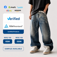 Jean large en denim de coton 14 oz pour homme, personnalisé, OEM ODM, faible MOQ, avec œillets métalliques vintage, coupe ample, style streetwear