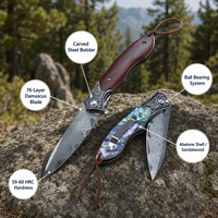 Couteau de poche tactique pliant Damas, couteau de chasse EDC multifonctionnel, couteau de survie utilitaire pour hommes, outil d'urgence DM017