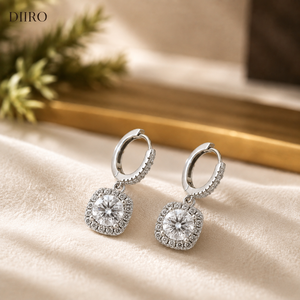 Elegant Cushion Cut Diamond Drop <b>Earrings</b> Halo Moissanite 925 Sterling <b>Silver</b> <b>Hoop</b> <b>Earrings</b> for Wedding Party Jewelry - Product Image 4