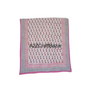 Indian Handmade Reversible Cotton <b>Quilt</b> Organic Soft Floral Print Blanket Bed Spread Home Decor Hand Block Printed Throw - Product Image 2