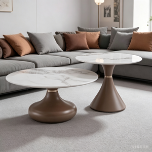 Ensemble de tables basses gigognes élégantes marron à base de bulbe, plateau en marbre, style luxe léger, pour salon et hôtel, table d'appoint et de centre - Product Image 6