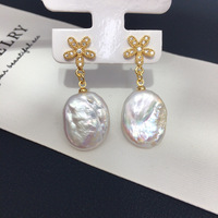 Shdiayun anting mutiara barok air tawar alami, anting-anting tetesan mutiara bunga berlapis emas 18K