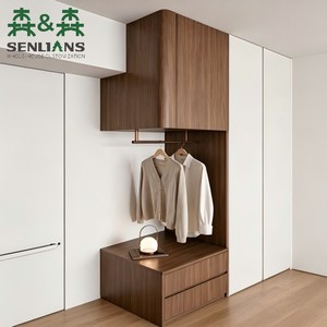 Armario Moderno Minimalista <span class=keywords><strong>de</strong></span> Piso a Techo con Puertas Corredizas Empotradas, Barra <span class=keywords><strong>de</strong></span> Colgar Abierta, Tres Cajones y Armario Superior - Product Image 2