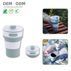 Tasse à café en silicone pliable et réutilisable avec couvercle, personnalisable avec logo, pour le camping et la randonnée en extérieur (eau et café) - Product Image 1