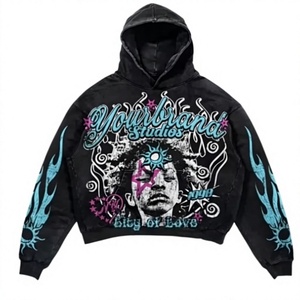 Sudadera con Capucha Negra para Hombre de Yourkung Studio, con Estampado de Máscara de Gas, Corte Regular, Estilo Urbano, Tejido de Algodón, Servicio OEM, Ropa de Invierno - Product Image 5