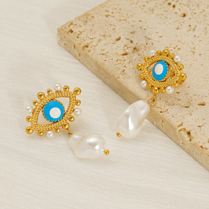 ZOGXIN Devil Eye Drop Earrings Blue Pearl 18K Gold Plated Stainless Steel Party Jewelry Women Fashion Earrings - Product Image 2