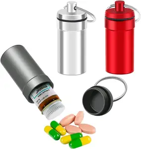 Impermeável Alumínio Emergência Keychain Pill Titular Caso Pill Metal Portátil com Keychain para Medicina Organizador Dispenser