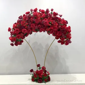कृत्रिम लाल गुलाब व्यवस्था माला सजावटी के लिए खड़े हो जाओ फूल गेंद Centerpiece शादी की मेज