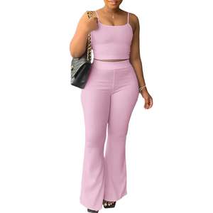 Setelan Wanita Afrika 2 Potong Ukuran S-XXL, Atasan Tank Crop dan Celana, Pakaian Musim Panas Baru, Solid Elegan Seksi untuk Wanita Kantoran, Busana Afrika - Product Image 4