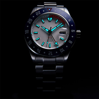 Montre automatique NH34 GMT, 200 m, plongeur, cadran blanc, lunette en céramique, acier inoxydable, logo personnalisé, OEM ODM, fabricant de montres de sport pour hommes