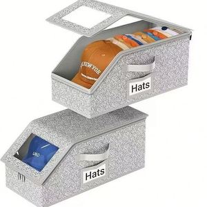 Stackable Cap Storage with Clear Lid Drawer & Flip-Top Access Space-Saving Hats <b>Box</b> for Closet - Product Image 3