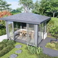 Véranda en aluminium sur mesure avec toit en pignon, porte coulissante, verre trempé, serre préfabriquée, jardin d'hiver, toit triangulaire