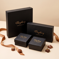 Boîte d'emballage personnalisée pour chocolats, boîte cadeau rigide noire avec inserts de séparation, boîte avec logo personnalisé pour cadeaux de truffes au chocolat