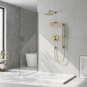 Système <span class=keywords><strong>de</strong></span> douche encastré moderne doré avec robinet en céramique, mitigeur mural 3 fonctions et pommeau <span class=keywords><strong>de</strong></span> douche pluie et massage <span class=keywords><strong>de</strong></span> 10 pouces - Product Image 3