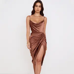 2023 קיץ סקסי המפלגה שמלה באיכות גבוהה אופנה שרוולים סאטן שמלה אלגנטי