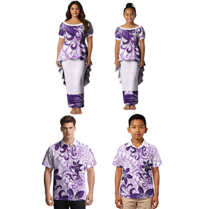 Conjunto Familiar Personalizado Estilo Samoano, Vestido Puletasi Casual para Madre e Hija, Camisa Polinesia para Padre e Hijo, Estampado Hawaiano - Product Image 2