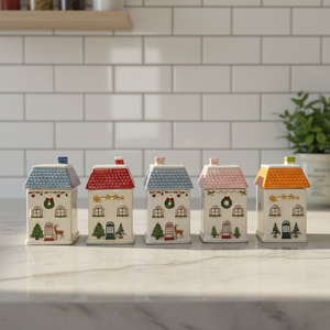 Barattolo per Spezie in Ceramica a Forma di Casa, Design Popolare per Cucina, per Sale, <span class=keywords><strong>Pepe</strong></span> e Zucchero - Product Image 1