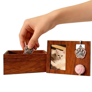 Wooden <strong>Pet</strong> Memorial Box with Photo Display Frame, Multi-Compartment <strong>Urn</strong> for Ashes, Collar &amp; Keepsake Storage - Product Image 2