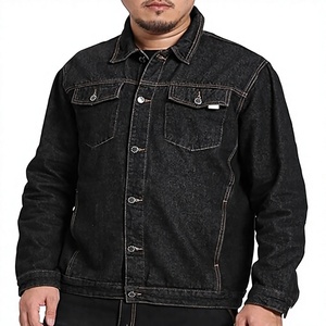 Men's Black Denim Jacket Casual Button Front Solid Color Regular Fit Stonewashed Cotton Autumn Winter Wear - Product Image 1
